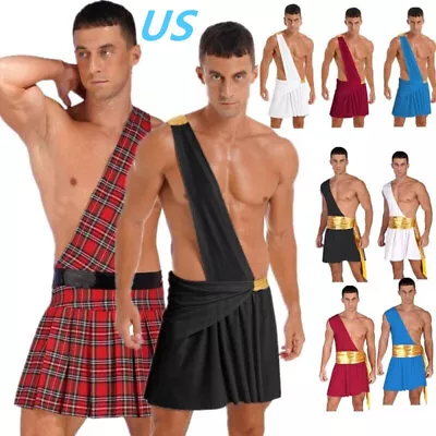 US Men's Halloween Toga Costume Greek Rome Cosplay Outfits One Shoulder Skirt  • $16.16