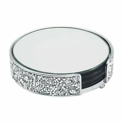 Silver Multi Crystal Round Coasters Set Of 4 Mirrored Glass Sparkly Coasters • £14.95