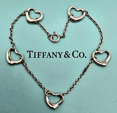 Tiffany & Co. 5 Open Heart Bracelet Elsa Sterling Silver 925 Ladies • $145