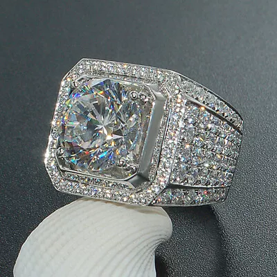 Men's 2 Carat Zircon Crystal Rings 925 Sterling Silver Ring Wedding Fine Ring • $9.98