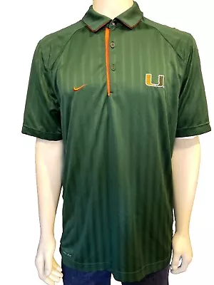 Nike Dri Fit University Of Miami Hurricanes UM SS Polo Shirt Orange Green Mens L • $19.99