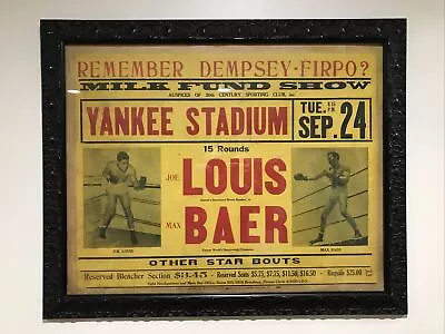 Joe Louis Vs Max Baer 1935 On-site Poster 22x28 Yankee Stadium Museum Quality  • $30000