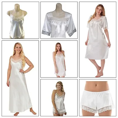 Ivory Sexy Satin Long Chemise Cami PJs Set Nightdress French Knickers PLUS SIZE • £8.99