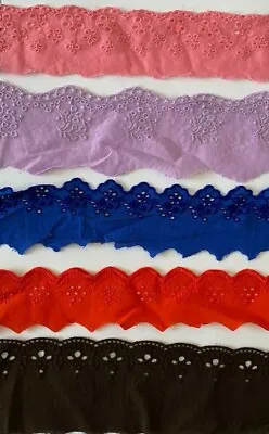 Cotton Embroidered Lace Fabric Trim 1 Yard Assorted Colours • £3.85