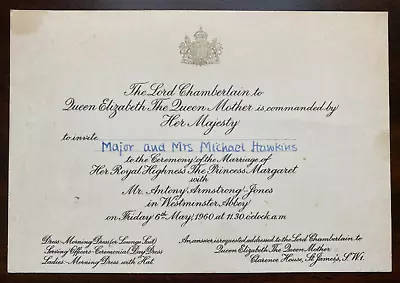 Antique Royal Invitation Wedding Princess Margaret Sister Queen Elizabeth II • £19.99