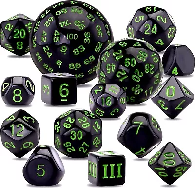 15 Pieces Complete Polyhedral Dice Set D3-D100 Game Dice Set With A Leather Draw • $32.49