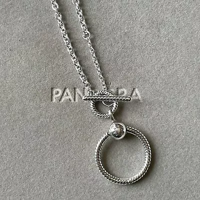 Pandora S925 ALE - Moments O Pendant T-bar Silver Necklace • £18