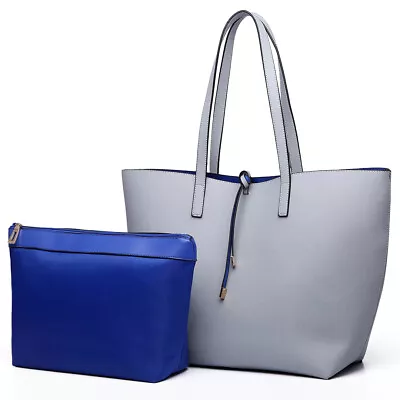 Ladies Large Handbag Reversible Contrast Tote Bag Two In One Bag Shoulder Bag • £10.99