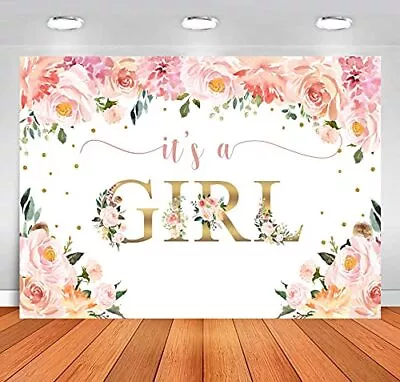 Baby Shower Backdrop For Girl Pink Watercolor Floral Photography Background I... • $18.28