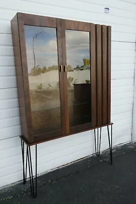 Brutalist Mid Century Modern Display China Cabinet With Hairpin Legs 1255 • $1475