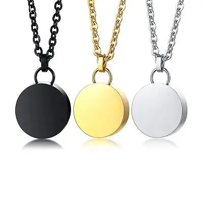 Cremation Urn Necklace Stainless Steel Round Locket For Women Men • £7.16