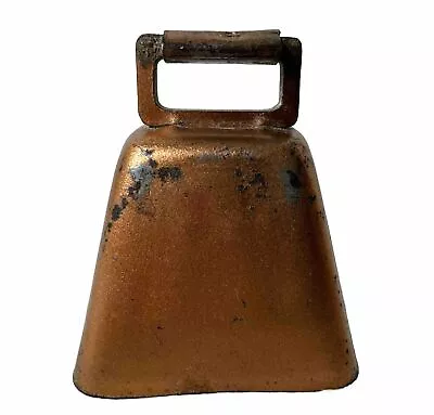 Vintage Copper Steel Cow Bell With Handle 2.5” Tall Rustic Farmhouse School • $9.95