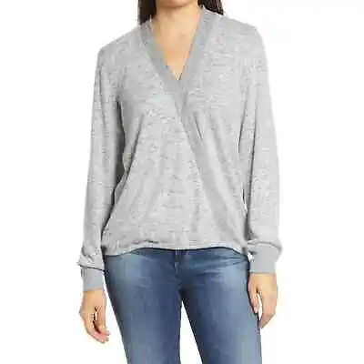 New Bobeau Gray Sweater Surplice Top Crossover Front Womens Small Lightweight • $22.99