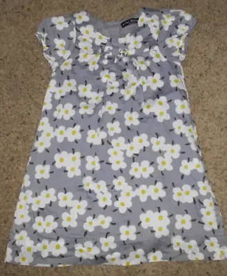 MINI BODEN Girl's Gray Floral Print Short Sleeve Cotton Dress Lined Size 9-10 Y • $17