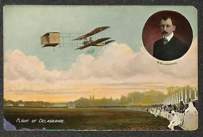 VOISIN BIPLANE LEON DELAGRANGE FRANCE / GREAT BRITAIN UK POSTCARD (c. 1910) • $9.95