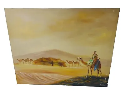 Vintage Oil Painting Middle East Camels Tents Desert 18x21 Signed  Dejack  • $99