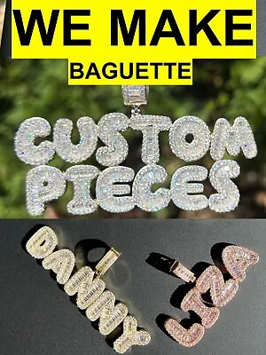 Custom Baguette Bubble Letter Pendant CZ Or Moissanite Graffiti Name 925 Silver • $131.38