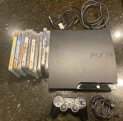 Sony PlayStation 3 PS3 Slim 120GB Black Console System Bundle + 10 Games • $120