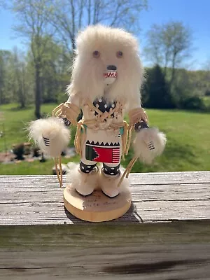 Native American Kachina Doll White Bear Wooden Hand Made Crafted Signed “HON”  • $15