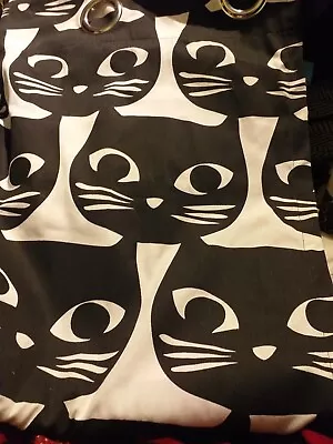 Pair IKEA Mattram Black Cat Unlined Eyelet Curtains - W.57 /L.98  • £14.50