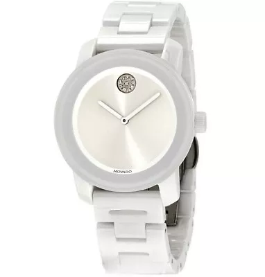 Movado Bold $895 Womens White Ceramic Stnls Stl Crystals Watch 3600534 • $381.42