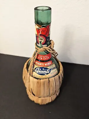 Vintage Giunti Italian Wine Bottle Green Glass 1959 With Wicker Basket - Italy • $20