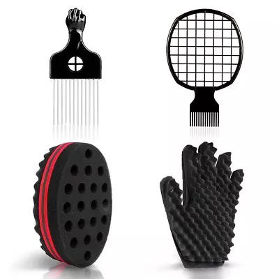 Hair Sponge Set With Curl Sponge Glove Metal Hair Pick And Hair Twist Comb For • $23.43