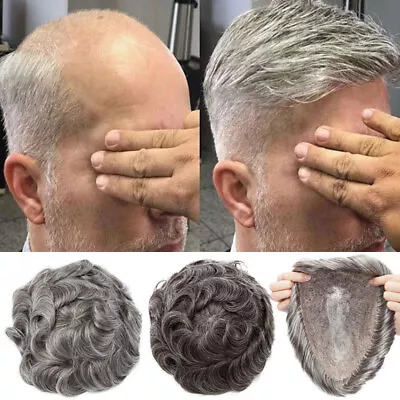 Adurable Mens Toupee Human Hair Replacement System Mens Hairpiece Toupee Wig Top • £121.41