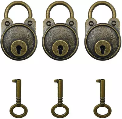 3Pcs Vintage Antique Style Mini Archaize Padlocks Key Lock With Keys (Bronze) • $10.99