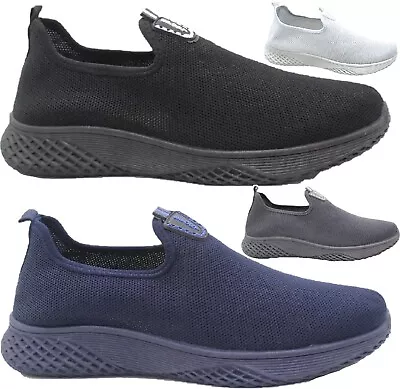 Mens Slip On Lightweight Walk Sports Running Pumps Casual Trainers Shoes Size Uk • £9.95