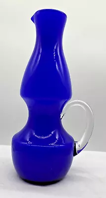 Empoli Cobalt Electric Blue Cased Glass Ewer Vase Jug Italian Art Glass 1970's • $32