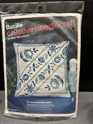 New Sealed Bucilla Blue Floral Needlepoint Linen Square Pillow Kit #1805 VTG • $22.99