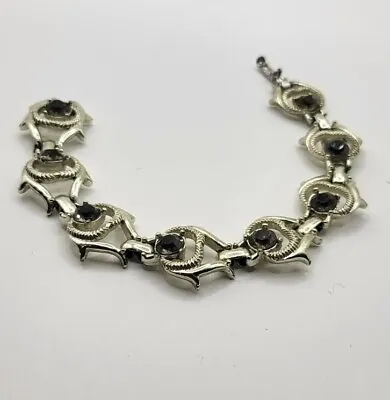 1950s Cool Surrender Silver Tone Sarah Coventry Smokey Rhinestone Bracelet 7.25  • $18