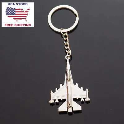 Fighter Jet F16 Metal Military Air Force Plane Keychain Silver Metal Cool Gift • $6.99