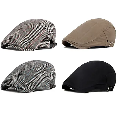 Men's Plaid Solid Cotton Gatsby Cap Newsboy Cabbie Golf Driving Flat Beret Hat • $13.99