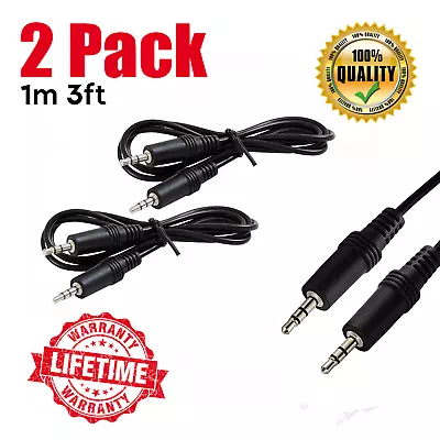 2-Pack Aux Auxiliary Audio Cable 3.5mm 1/8 Male To Male Mini Plug - 3 Feet Black • $9.99