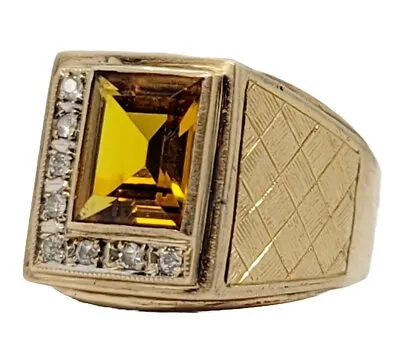 $5500 Vintage Men's 4.15ctw Yellow Gold Yellow Orange Topaz & Diamond Ring • $1899.99