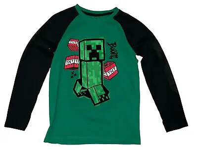 Minecraft Mojang Boy's Raglan Sleeve Green Black Long Sleeve T-Shirt Size 10/12 • $11.99