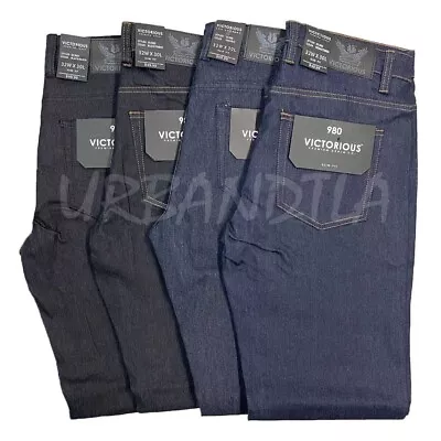 Men's Slim Fit Unwashed Raw Denim Jeans Size 28-44 DL980 • $26.95