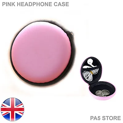 Pink In Ear Ipod Headphone Earbuds Round Storage Hard Carry Case With Zip Ipad • £3.69