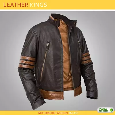 X-Men Wolverine Origins Bomber Style Brown Real Leather Jacket Size S M L XL 2XL • $80