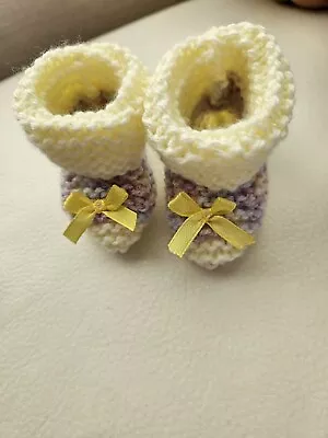 Hand Knitted Newborn Lemon Multi Booties New  • £2.50