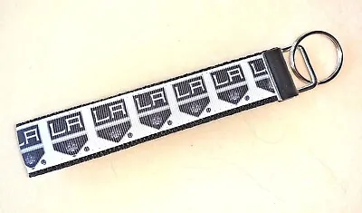 LA KINGS Key Chain Wristlet Black / White Ribbon Key Fob NHL Handmade Free Ship • $8.99