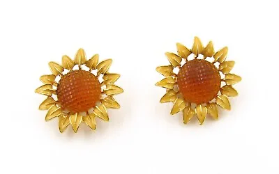 Vintage  Sunflower Earrings With Honeycomb Center Stone • $15