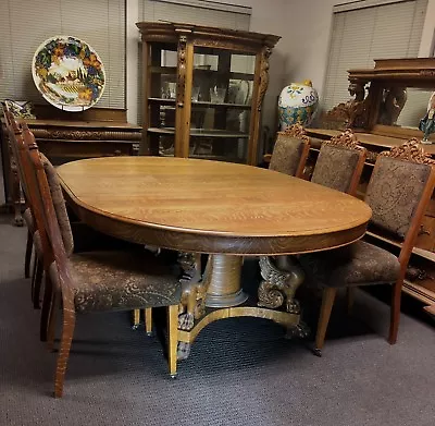 Victorian 1880 Rj Horner Dining Set Winged Griffin Tiger Oak Quarter Sawn • $129995