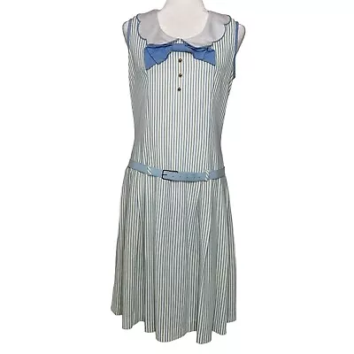 Vintage 60s Baby Blue Peter Pan Collar Pinstripe Babydoll Dress   • $45