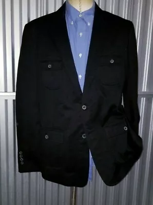 Zara Man Black Safari Norfolk 46R Large Coat Jacket Blazer Canvas Cotton NWOT • $89.96