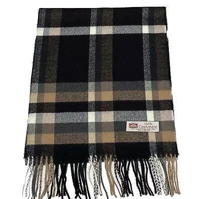 Men Women Winter Warm 100% Cashmere Scarf Wrap Plaid Black Camel White Soft • $10.50