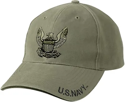 Olive Drab Vintage US Navy Eagle Crest Low Profile Adjustable Baseball Cap • $17.99
