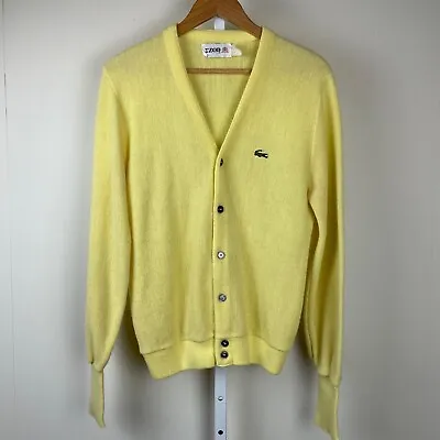 Vintage 80s Izod Cardigan Sweater Yellow Acrylic Grandpa V-Neck Mens M/L • $28.99